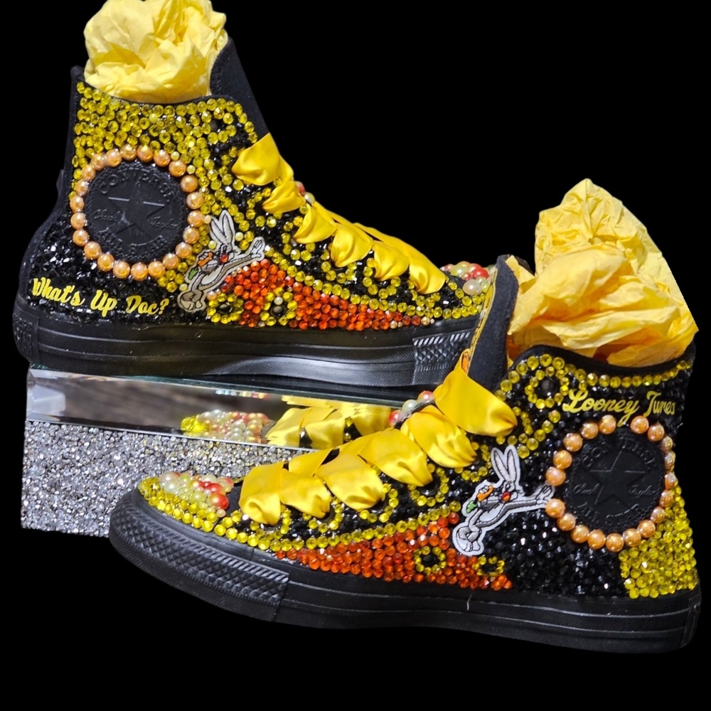 Custom Made Warner Bros Black and Yellow High-Top Sneakers